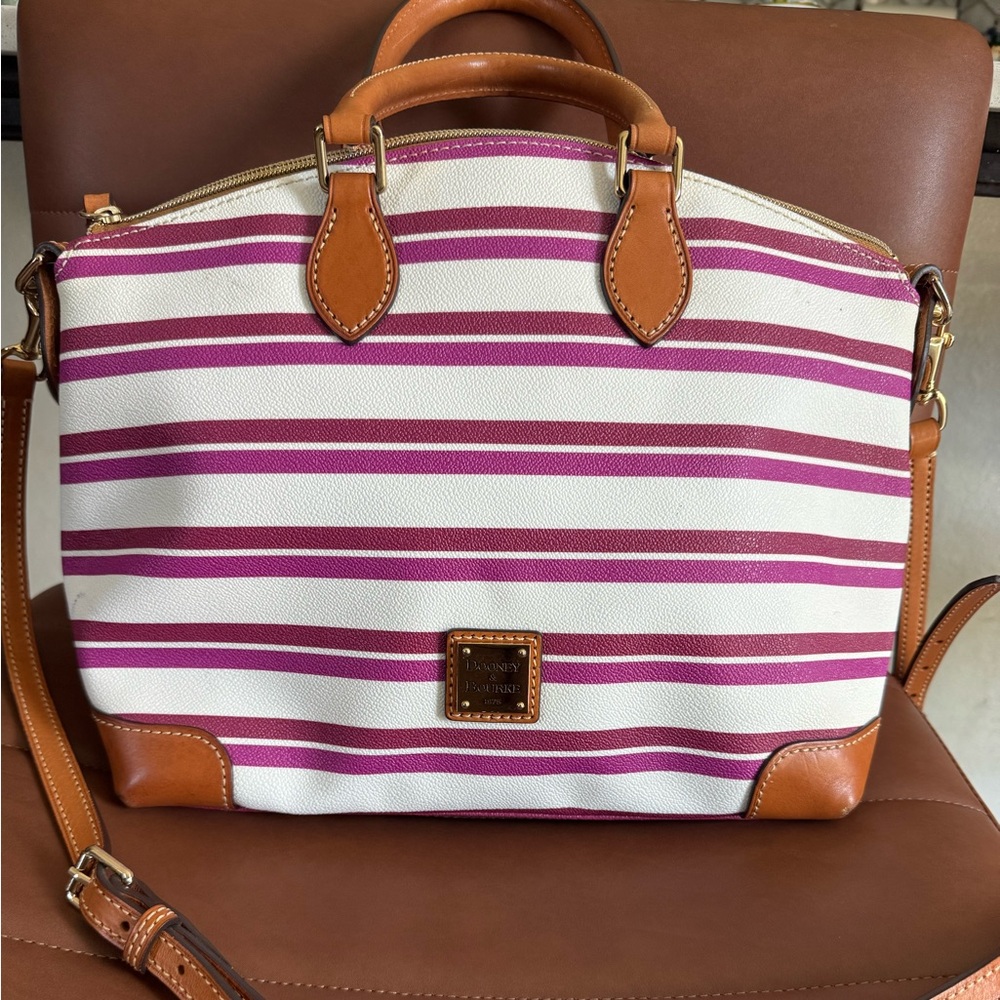 Dooney & Bourke Magenta and White Striped Crossbody Bag